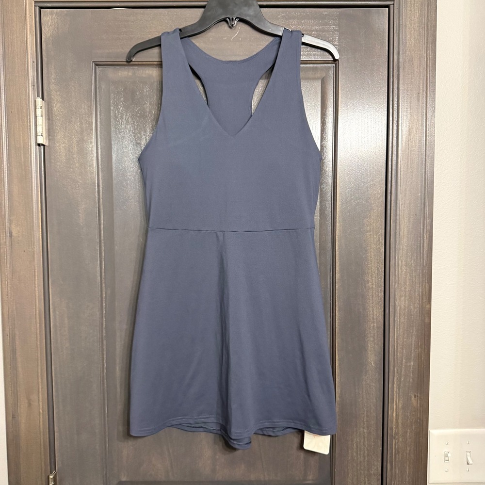 Fabletics On-The-Go Built-In Bra Dress Navy Blue Medium M 8 Exercise Dress NEW